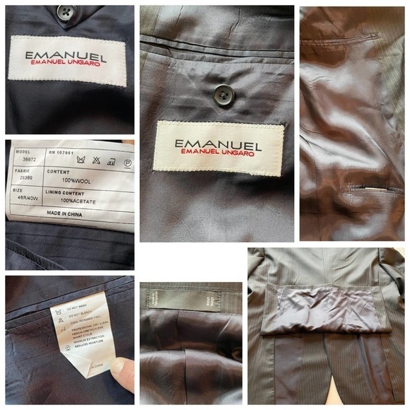 Emanuel Ungaro Suit Jacket Blazer Sport Coat Navy Blue Size 46R formal office - Picture 7 of 13